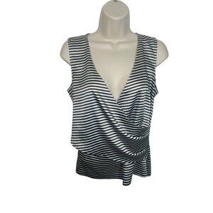 DKNY Women's Size 6 Striped Crossover Blouse with Zipper Back